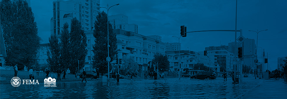 inland flooding in a town