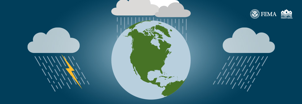 the globe surrounded by clouds and rain