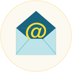 Icon depicting a letter with an 'at' symbol coming out of it