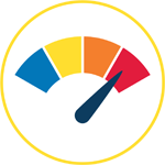 An image depicting a gauge in a red sector