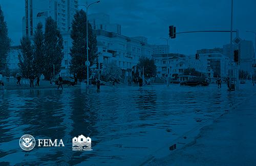 inland flooding in a town