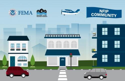 nfip community with town and cars