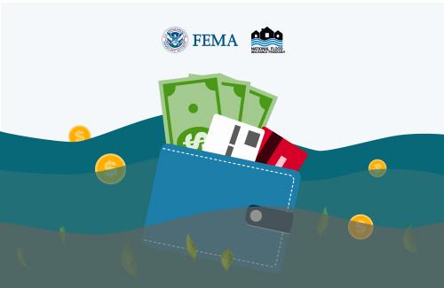 Wallet and loose coins floating in flood water