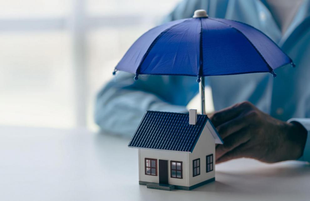 House model with umbrella covering