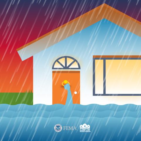 rainfall on a flooded house