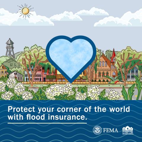 blue heart with southern home landscape in the background