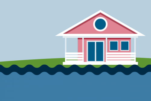 Illustrated coastal house near high tide