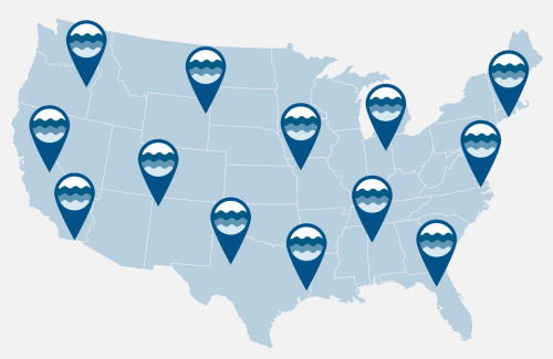U.S. map with flood markers