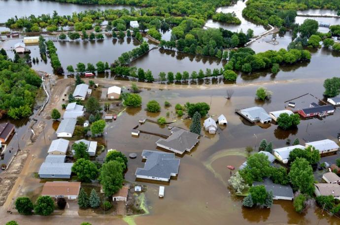 Aerial of flooding in Minot, North Dakota
