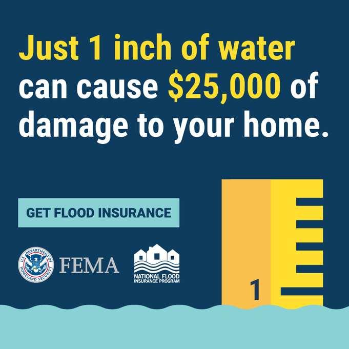 ruler in water next to FEMA and NFIP logo