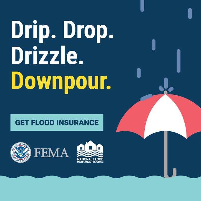 umbrella floating in water next to NFIP and FEMA logos