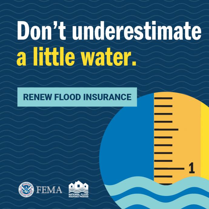 Social graphic that says, "Don't underestimate a little water," with a graphic of a ruler measuring an inch of water