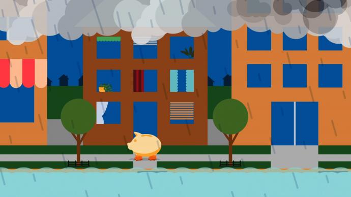 An image of buildings with flood water