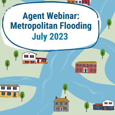 agent webinar: metropolitan flooding July 2023 with map and river in background