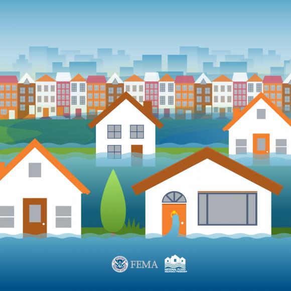a flooded neighborhood in a city or town