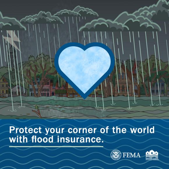 blue heart with rain clouds behind 