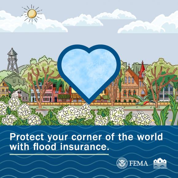 blue heart with southern home landscape in the background
