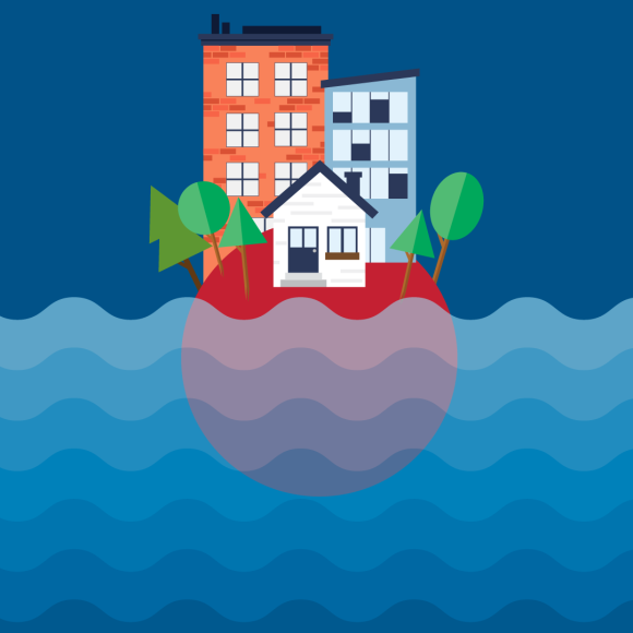 water rising on buildings