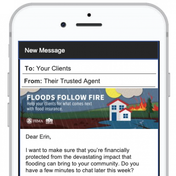 phone screenshot of email using the Flood After Fire email header graphic