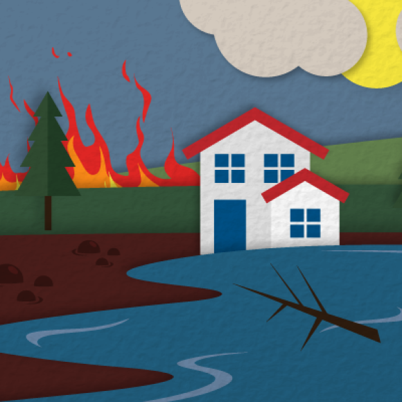 House in the country, flooding after a wildfire