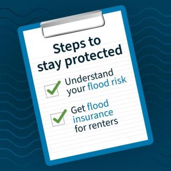 Clipboard with checkbox steps for renters insurance coverage