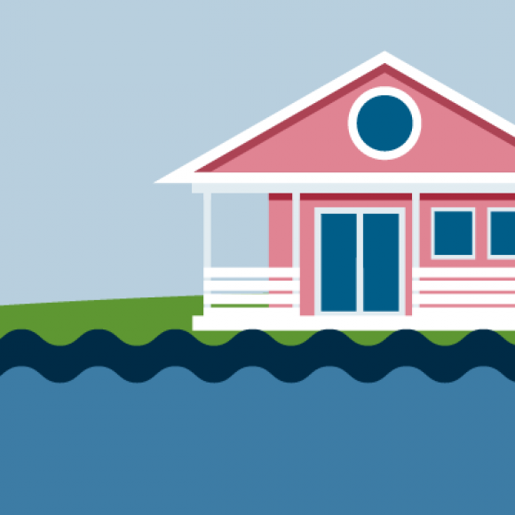 Illustrated coastal house near high tide
