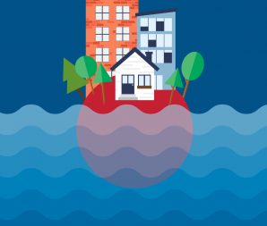 water rising on buildings