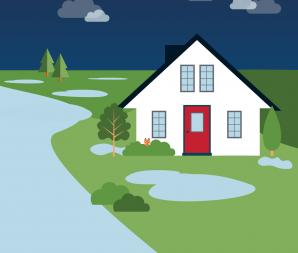 Rural house next to flooding river