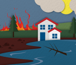 House in the country, flooding after a wildfire