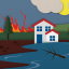 Casa en el campo, inundada tras un incendio forestal