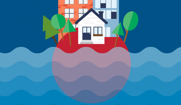 water rising on buildings