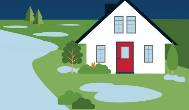 Rural house next to flooding river