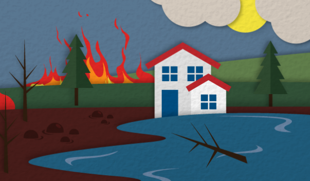 House in the country, flooding after a wildfire