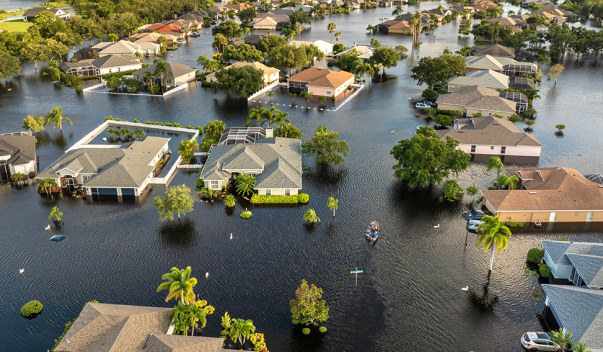Arial view of flooded neighborhood