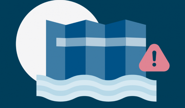 Illustrated folded card in flood water